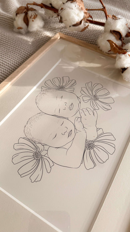 Portret met geboorte bloemen